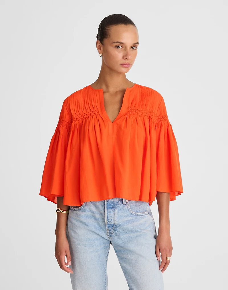 Pintucked Flutter-Sleeve Top | Madewell