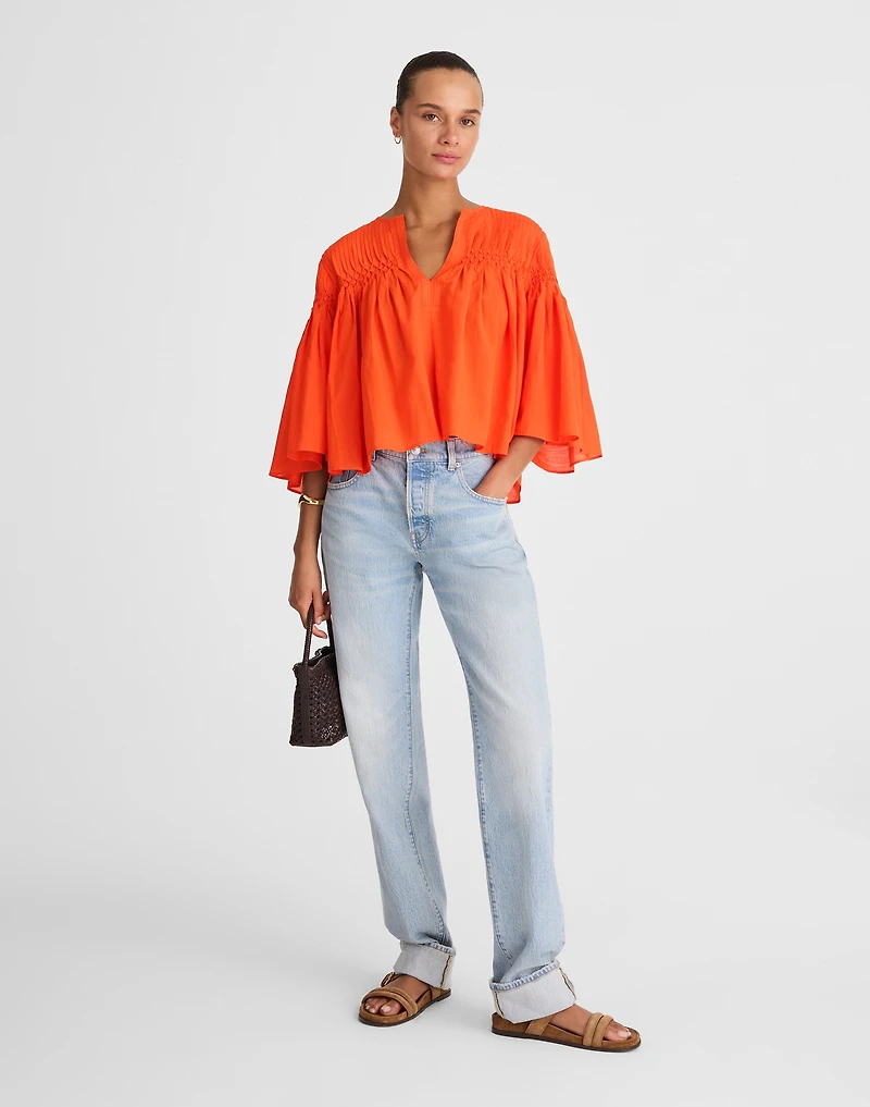 Pintucked Flutter-Sleeve Top | Madewell