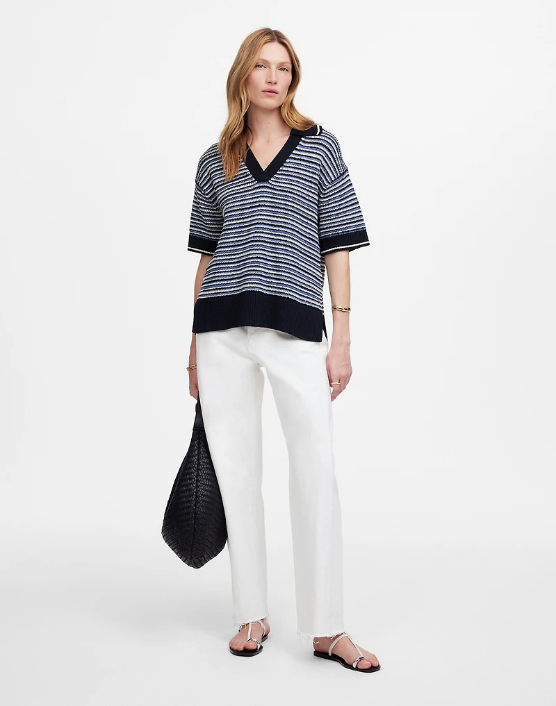 Striped Johnny-Collar Sweater Tee | Madewell