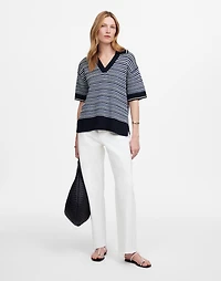 Striped Johnny-Collar Sweater Tee | Madewell