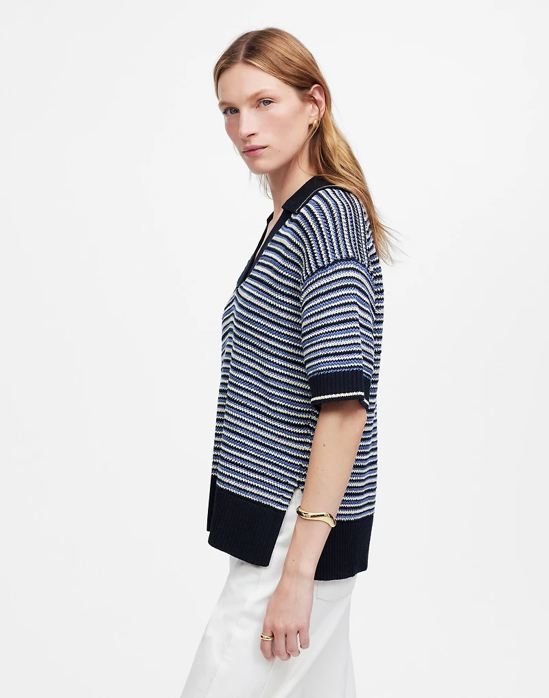 Striped Johnny-Collar Sweater Tee | Madewell
