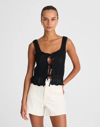 Pointelle-Stitch Tie-Front Sweater Tank | Madewell