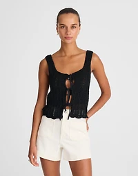 Pointelle-Stitch Tie-Front Sweater Tank | Madewell