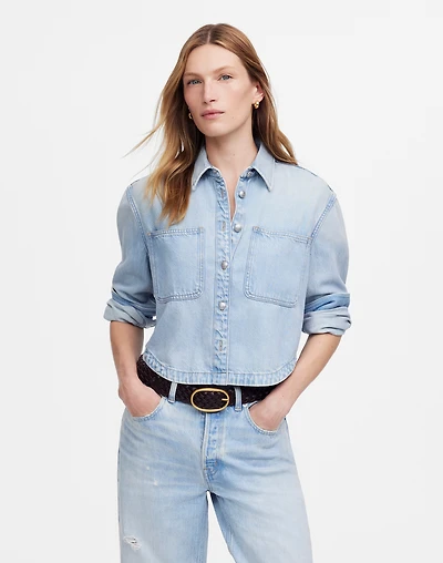 Cropped Shirt Jacket Foster Wash: Airy Denim Edition | Madewell