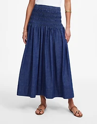 Smocked-Waist Denim Midi Skirt | Madewell