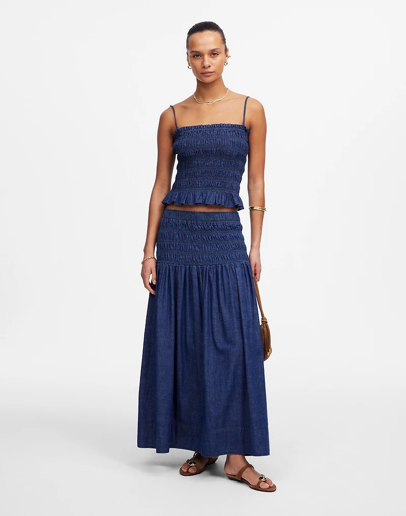 Smocked-Waist Denim Midi Skirt | Madewell