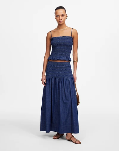 Smocked-Waist Denim Midi Skirt | Madewell