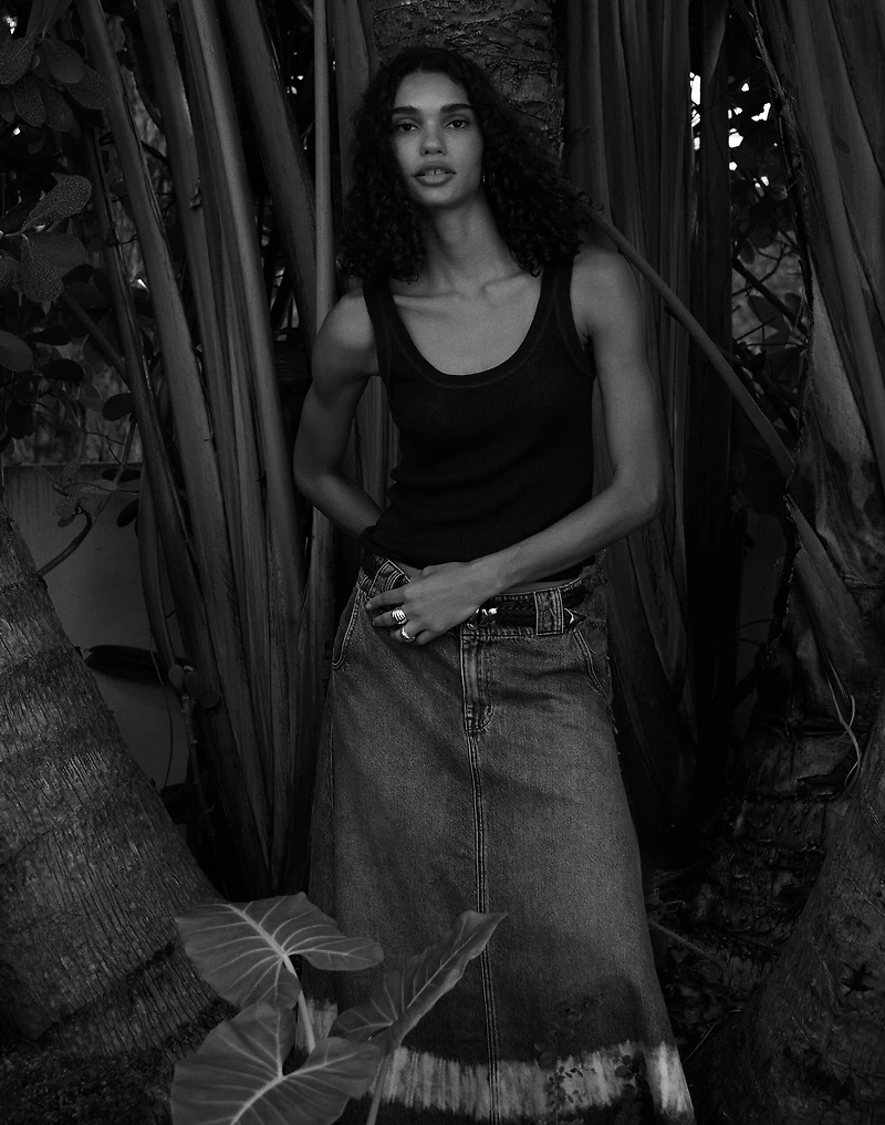 Shibori Denim A-Line Midi Skirt | Madewell
