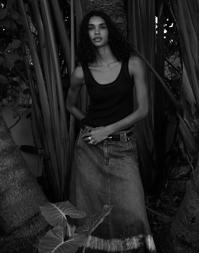 Shibori Denim A-Line Midi Skirt | Madewell