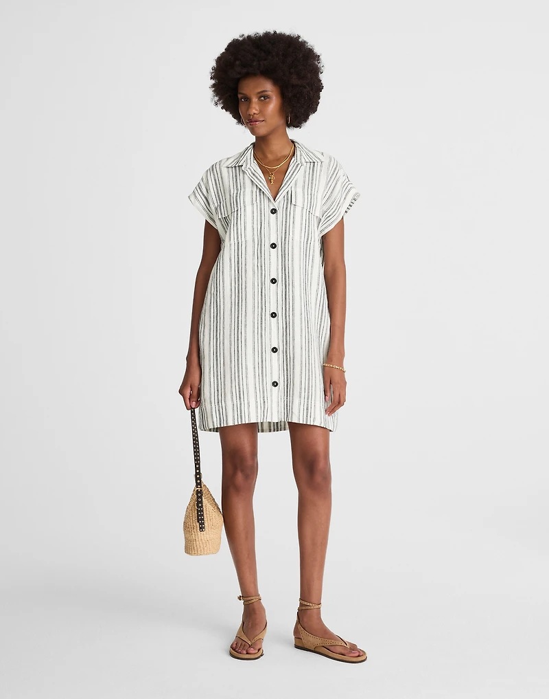 Utility Short-Sleeve Mini Shirtdress 100% Linen | Madewell