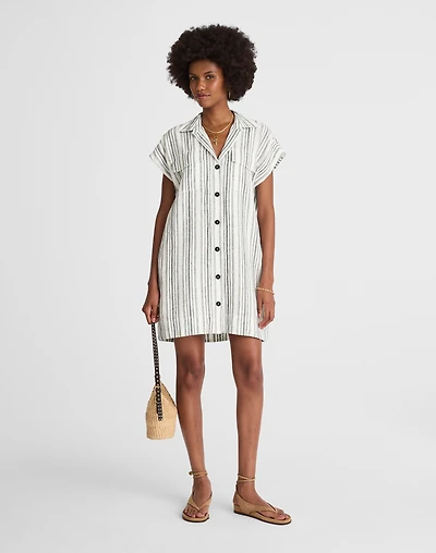 Utility Short-Sleeve Mini Shirtdress 100% Linen | Madewell