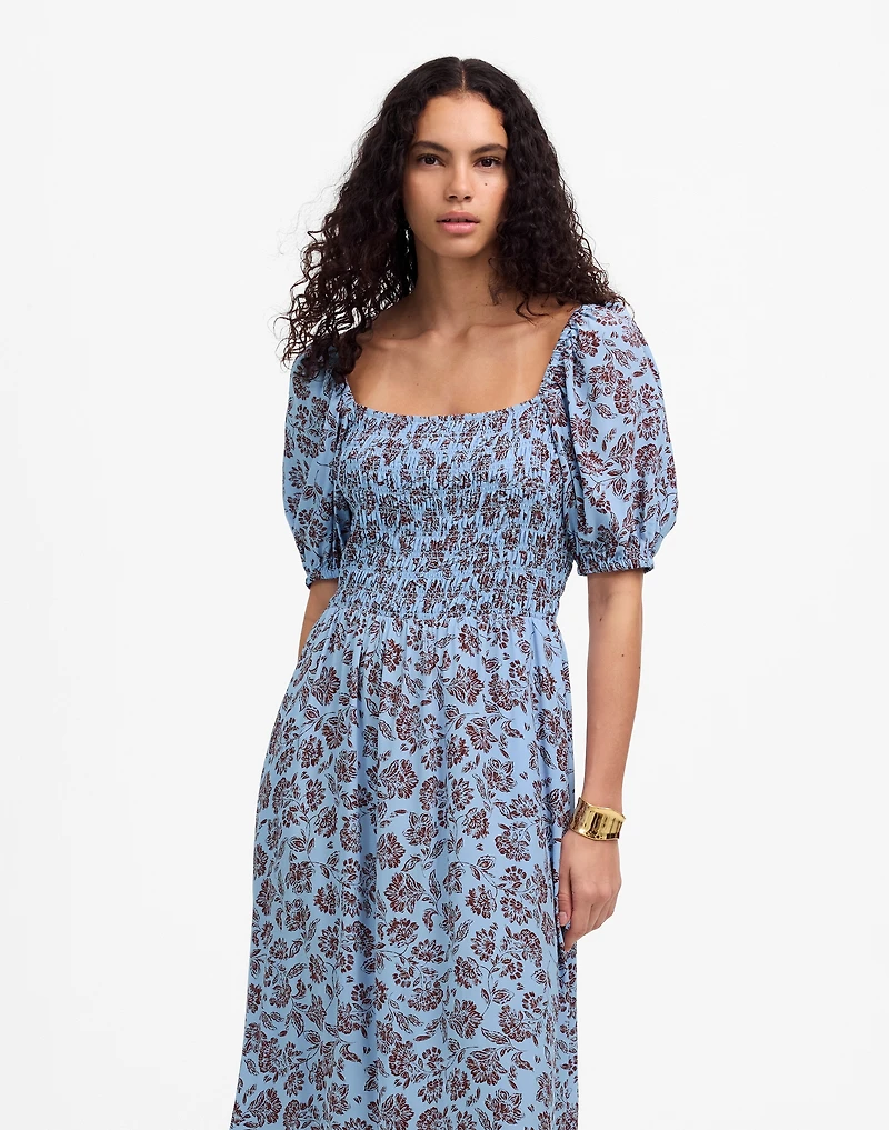 Smocked Puff-Sleeve Dress Floral | Madewell