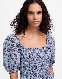 Smocked Puff-Sleeve Dress Floral | Madewell