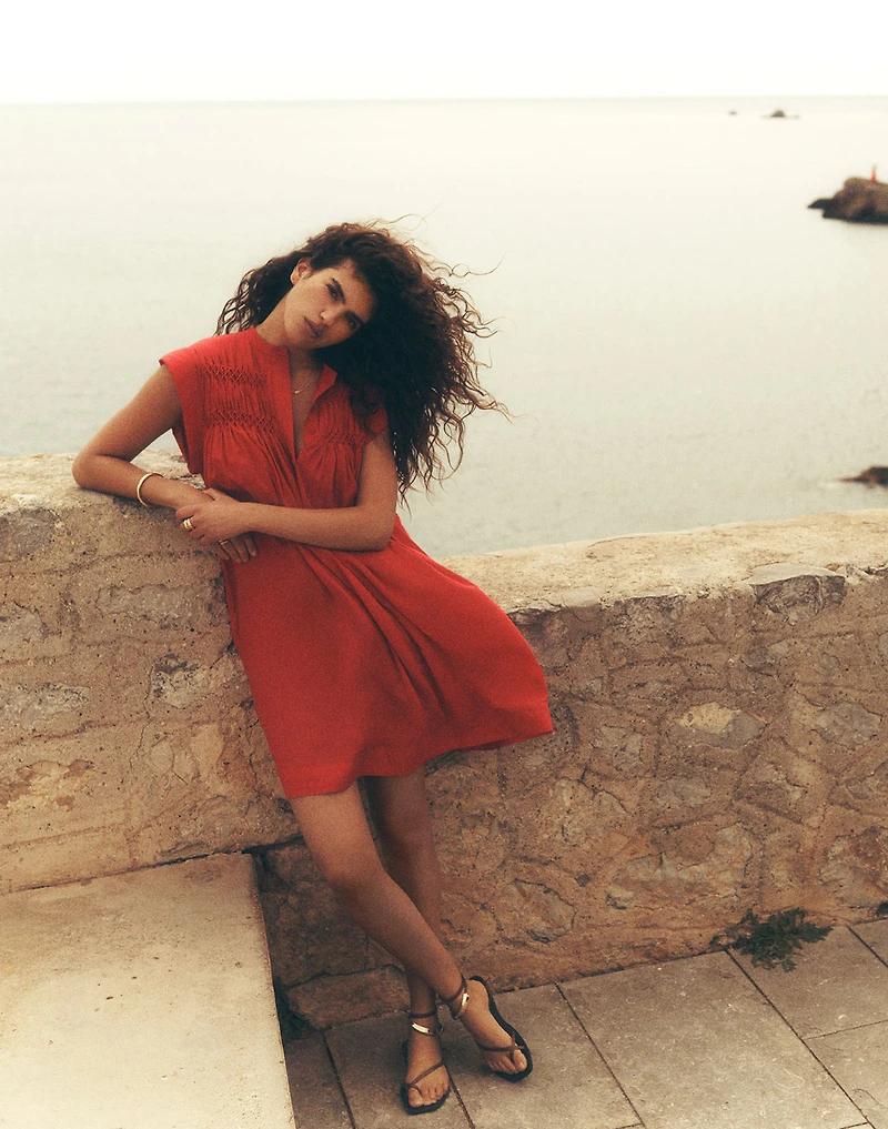 Embroidered Pleated Mini Dress | Madewell