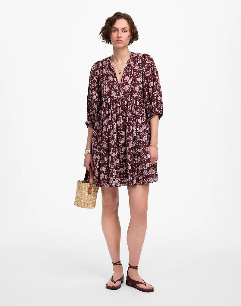 Splitneck Puff-Sleeve Dress Floral | Madewell