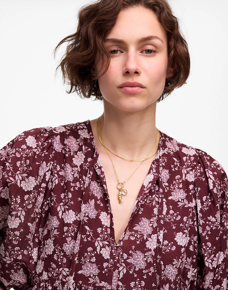 Splitneck Puff-Sleeve Dress Floral | Madewell