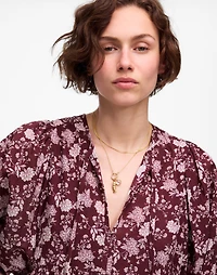 Splitneck Puff-Sleeve Dress Floral | Madewell