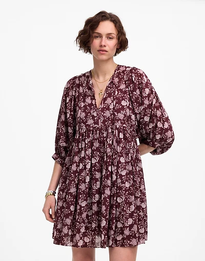 Splitneck Puff-Sleeve Dress Floral | Madewell
