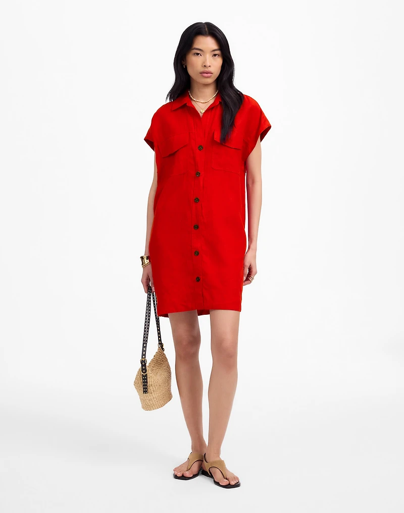 Utility Short-Sleeve Mini Shirtdress 100% Linen | Madewell