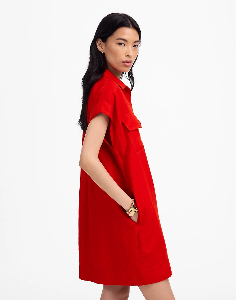 Utility Short-Sleeve Mini Shirtdress 100% Linen | Madewell