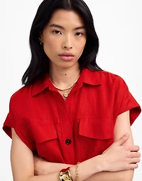 Utility Short-Sleeve Mini Shirtdress 100% Linen | Madewell