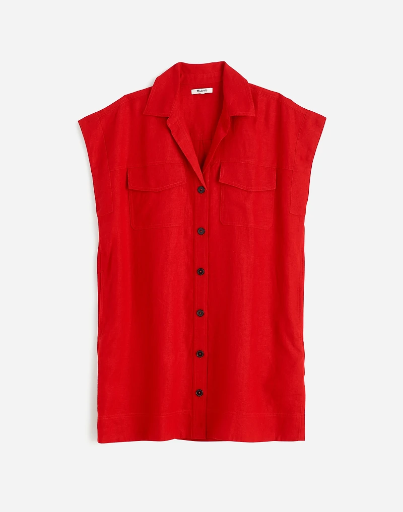 Utility Short-Sleeve Mini Shirtdress 100% Linen | Madewell