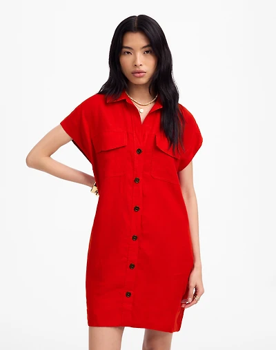 Utility Short-Sleeve Mini Shirtdress 100% Linen | Madewell