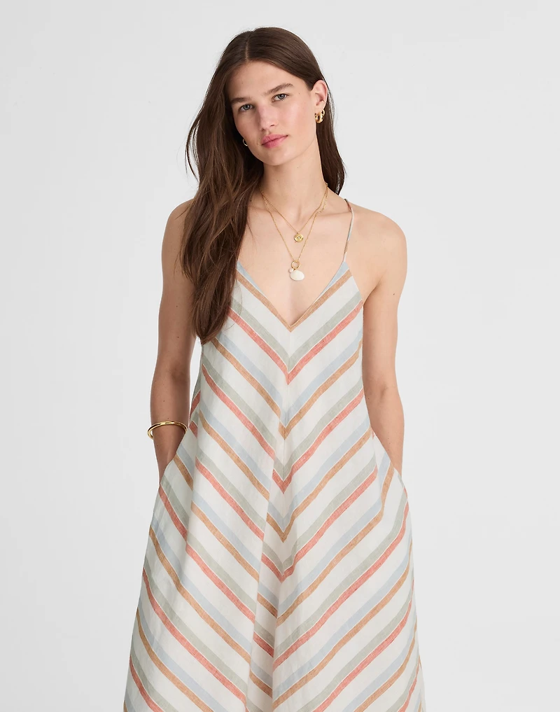 Striped V-Neck Midi Dress 100% Linen | Madewell