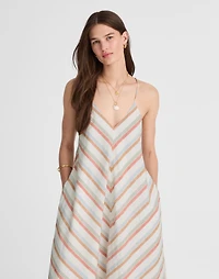 Striped V-Neck Midi Dress 100% Linen | Madewell