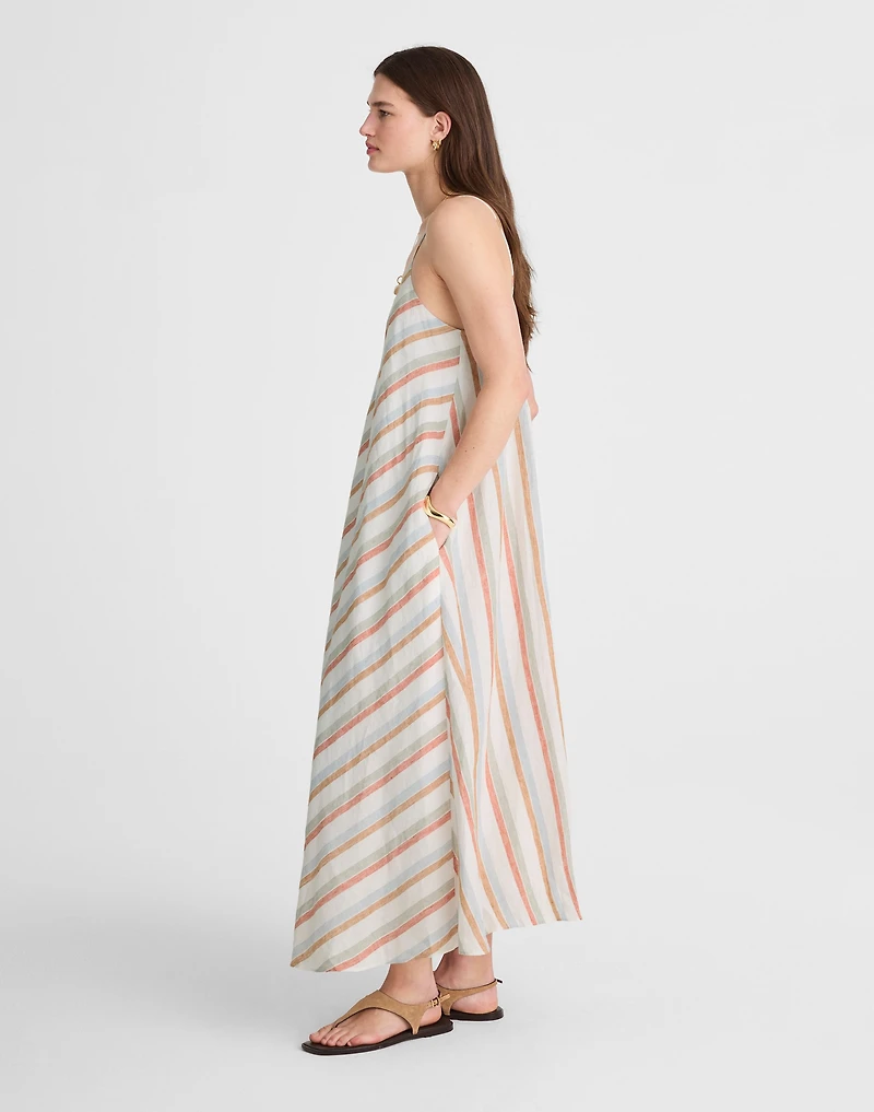Striped V-Neck Midi Dress 100% Linen | Madewell