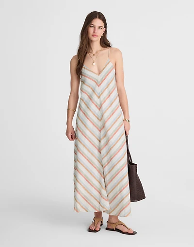 Striped V-Neck Midi Dress 100% Linen | Madewell