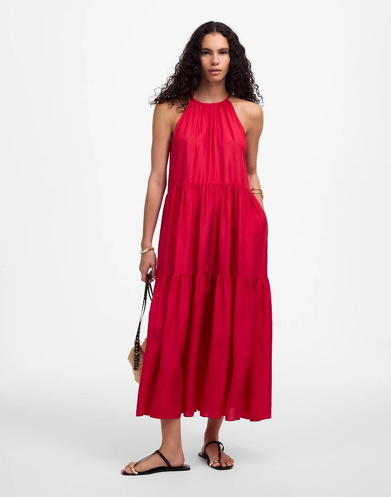 Habotai Silk Tiered Halter Dress | Madewell