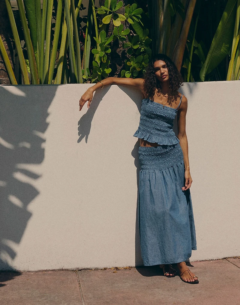 Smocked-Waist Denim Midi Skirt | Madewell