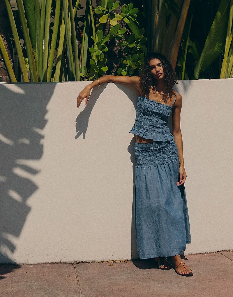 Smocked-Waist Denim Midi Skirt | Madewell