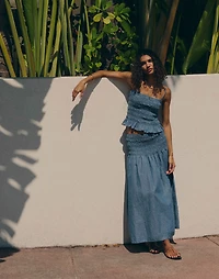Smocked-Waist Denim Midi Skirt | Madewell