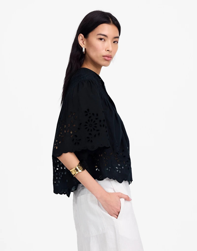 Embroidered Shirred Henley Top | Madewell