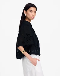 Embroidered Shirred Henley Top | Madewell