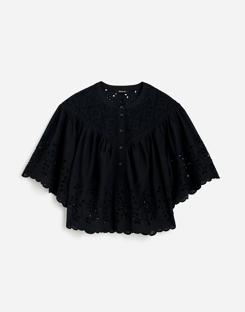 Embroidered Shirred Henley Top | Madewell