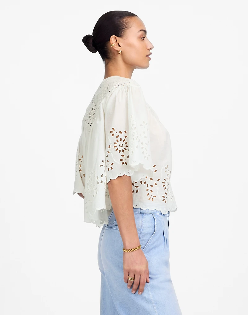 Embroidered Shirred Henley Top | Madewell
