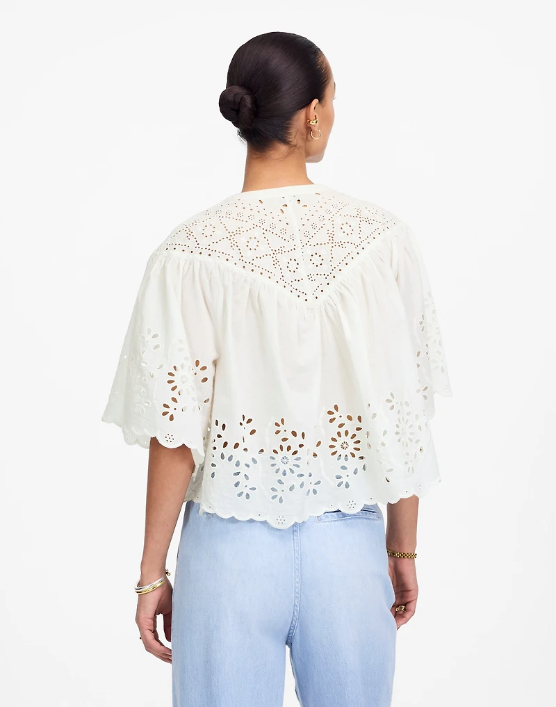 Embroidered Shirred Henley Top | Madewell