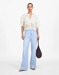 Embroidered Shirred Henley Top | Madewell
