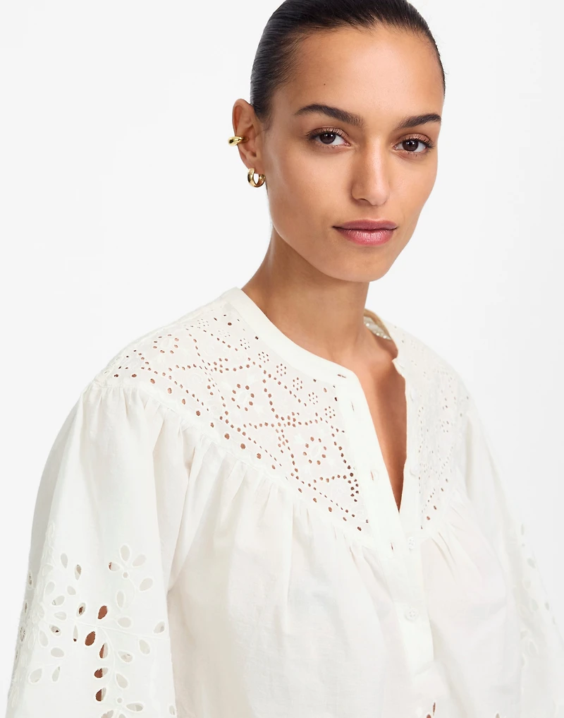 Embroidered Shirred Henley Top | Madewell