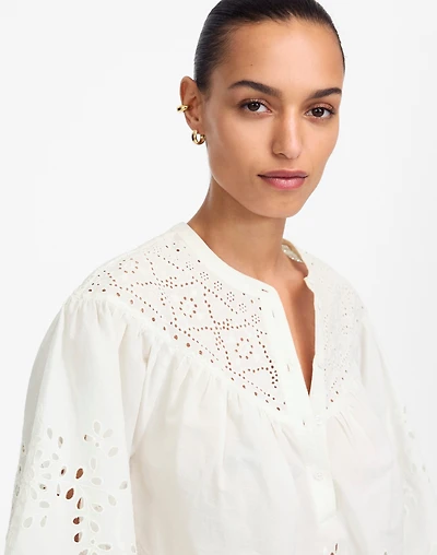 Embroidered Shirred Henley Top | Madewell