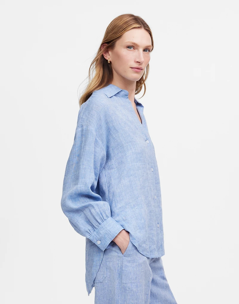 Shirred Button-Up Shirt in Linen-Cotton | Madewell