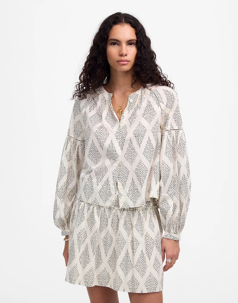 Shirred Balloon-Sleeve Top Geometric Print | Madewell