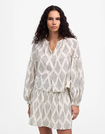 Shirred Balloon-Sleeve Top Geometric Print | Madewell