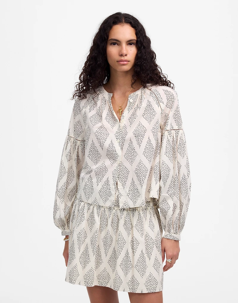 Shirred Balloon-Sleeve Top Geometric Print | Madewell