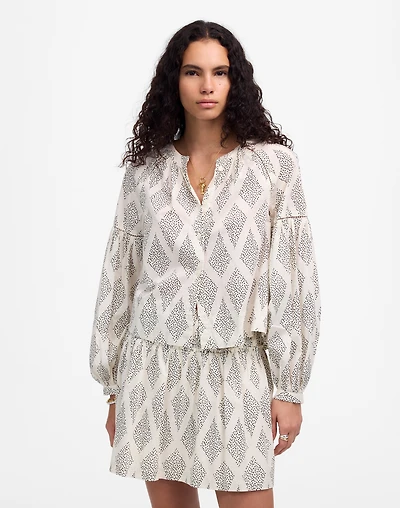 Shirred Balloon-Sleeve Top Geometric Print | Madewell