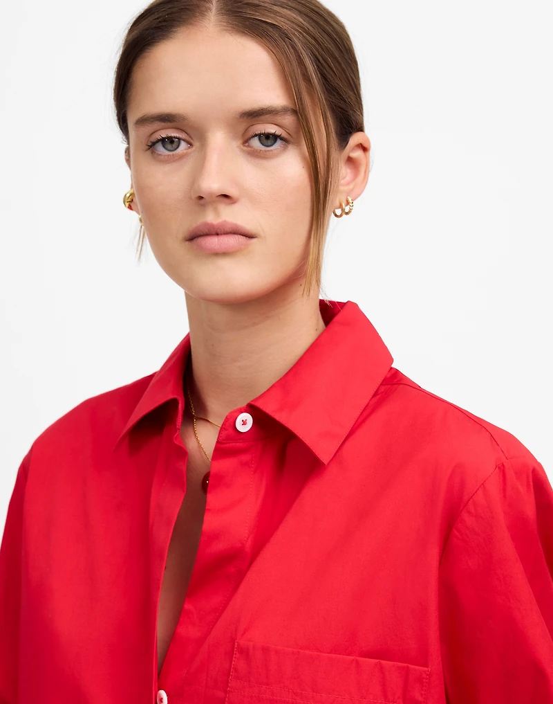 Poplin Easy Y-Neck Button-Up Shirt | Madewell