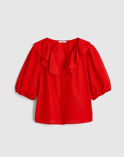 Ruffled Y-Neck Top Cotton-Silk | Madewell